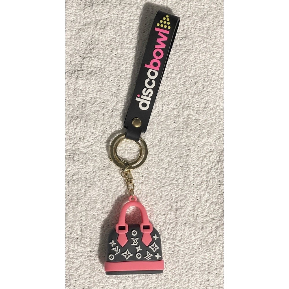 Chic Pink & Grey Purse Charm Wristlet Keychain